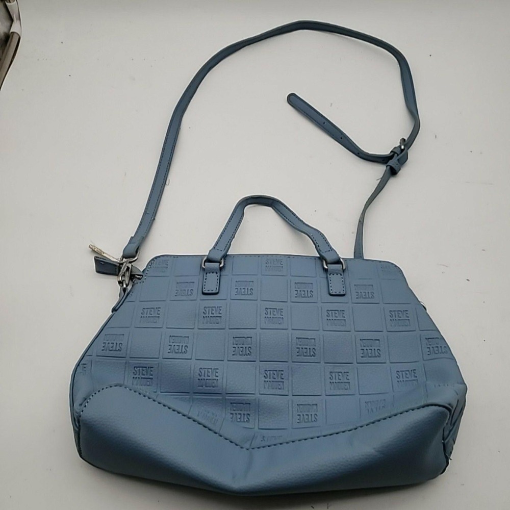 Steve Madden Satchel Bag Womens Medium Blue Logo Embossed Top Handle Crossbody